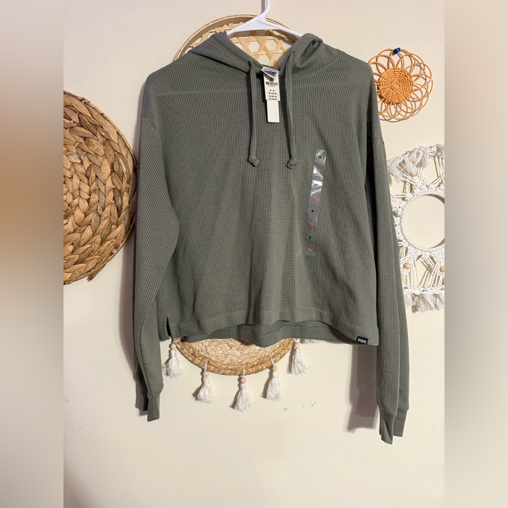 PINK Victoria's Secret Olive Green Waffle-Knit Hoodie